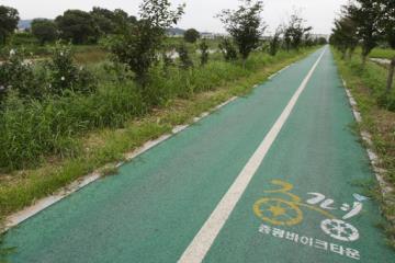 자전거도로에 증평 바이크타운 로고가 그려져 있다.
